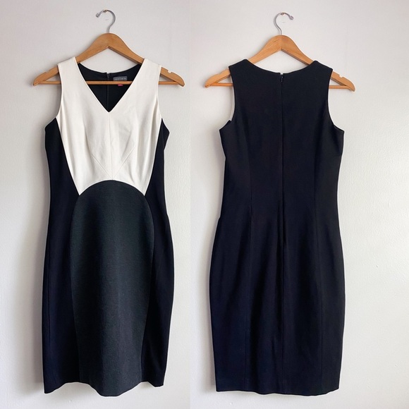 Vince Camuto Sheath Black Cream Career Formal Classy ColorBlock Sleeveless Dress - Picture 2 of 13